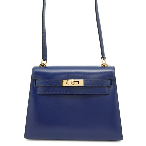 Hermes Hermès Mini Kelly Shoulder Bag in Blue Sapphire Box Calf Leather with ... - Picture 1 of 16